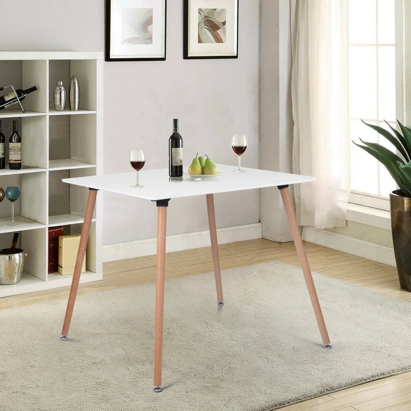 32" White and Natural Wood Square Dining Table Homeroots Kitchen & Dining