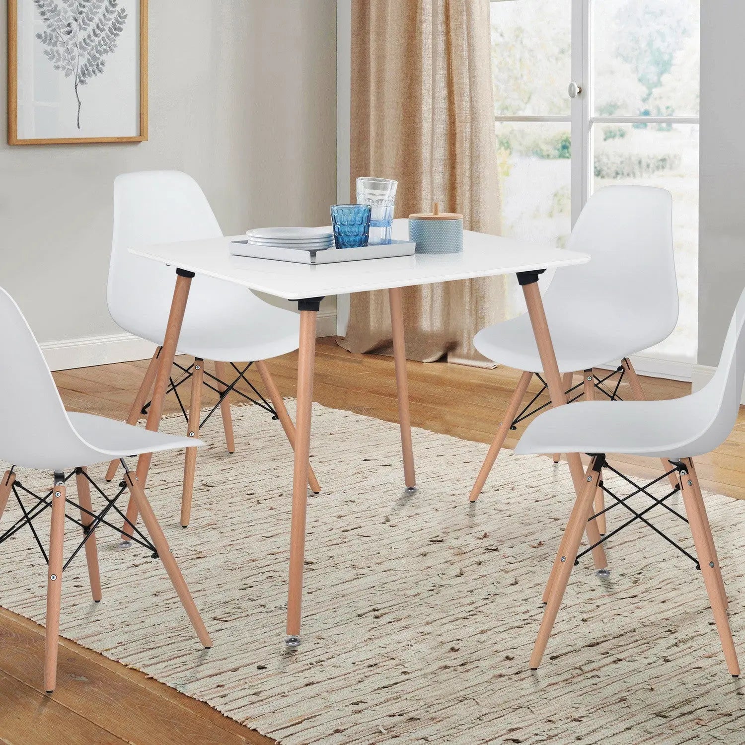 32" White and Natural Wood Square Dining Table Homeroots Kitchen & Dining