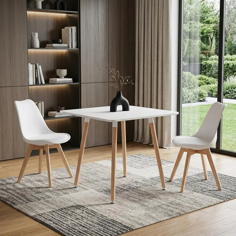 32" White and Natural Wood and Solid Wood Square Dining Table Homeroots Kitchen & Dining