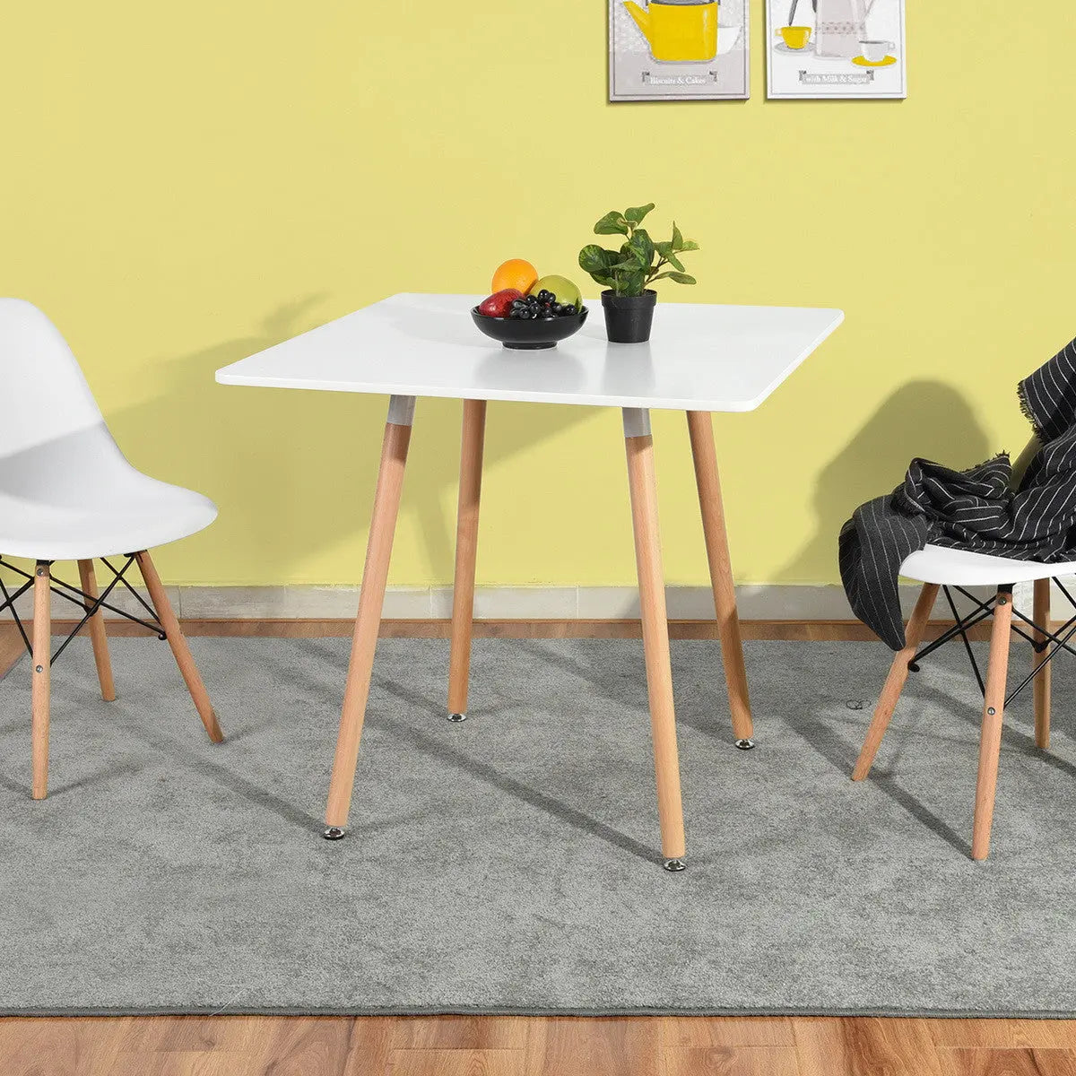 32" White and Natural Wood and Solid Wood Square Dining Table Homeroots Kitchen & Dining