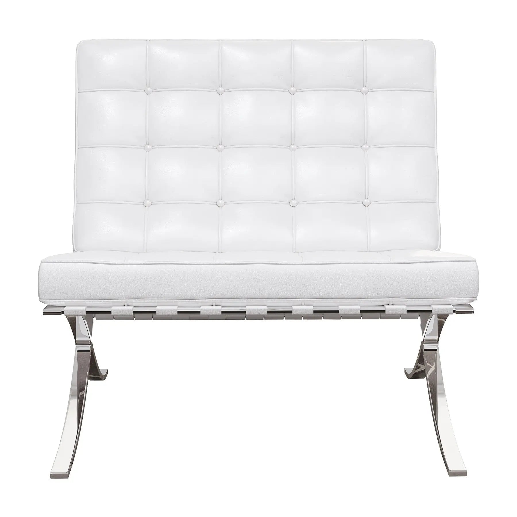 32" White and Silver Italian Leather Tufted Lounge Chair Homeroots Living Room