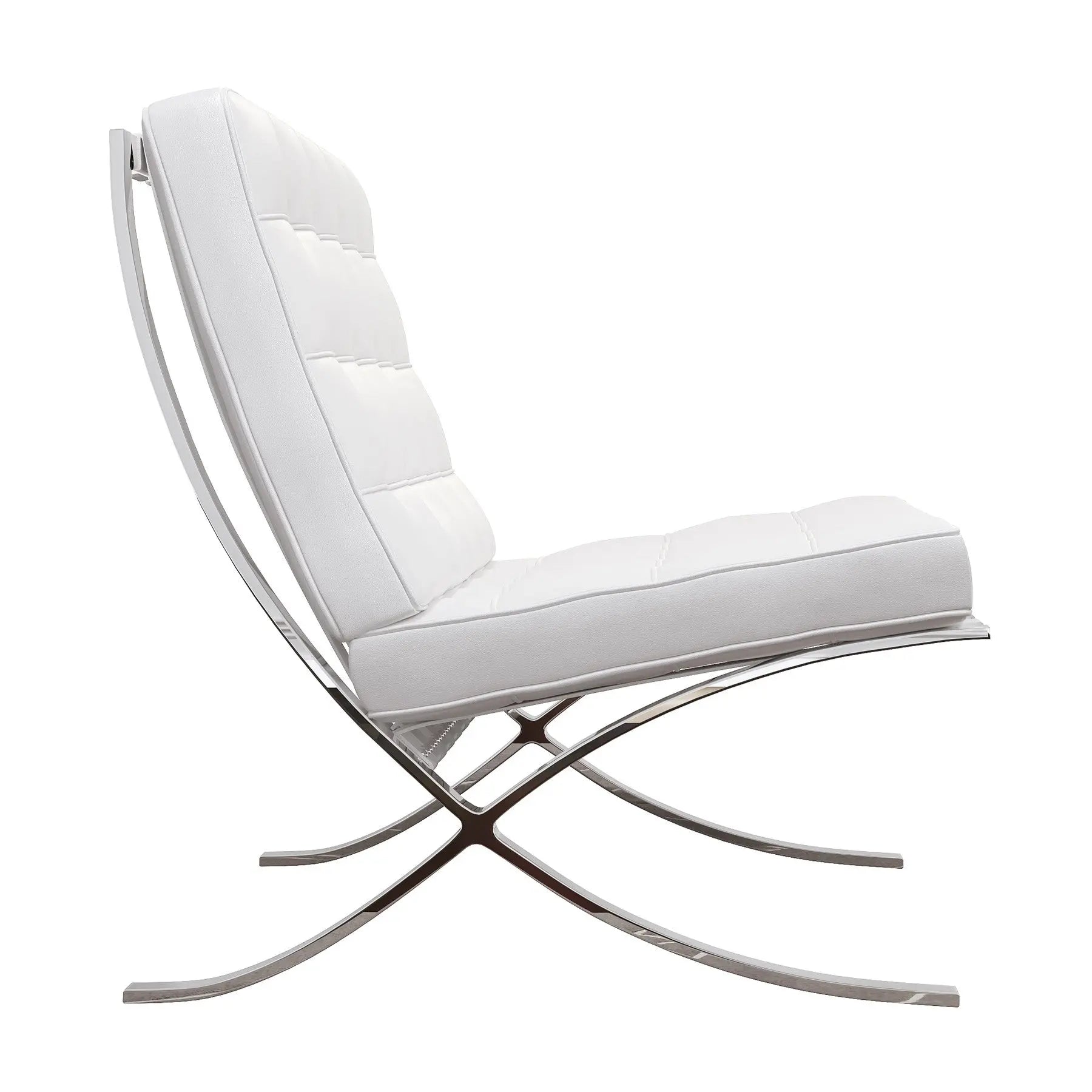 32" White and Silver Italian Leather Tufted Lounge Chair Homeroots Living Room