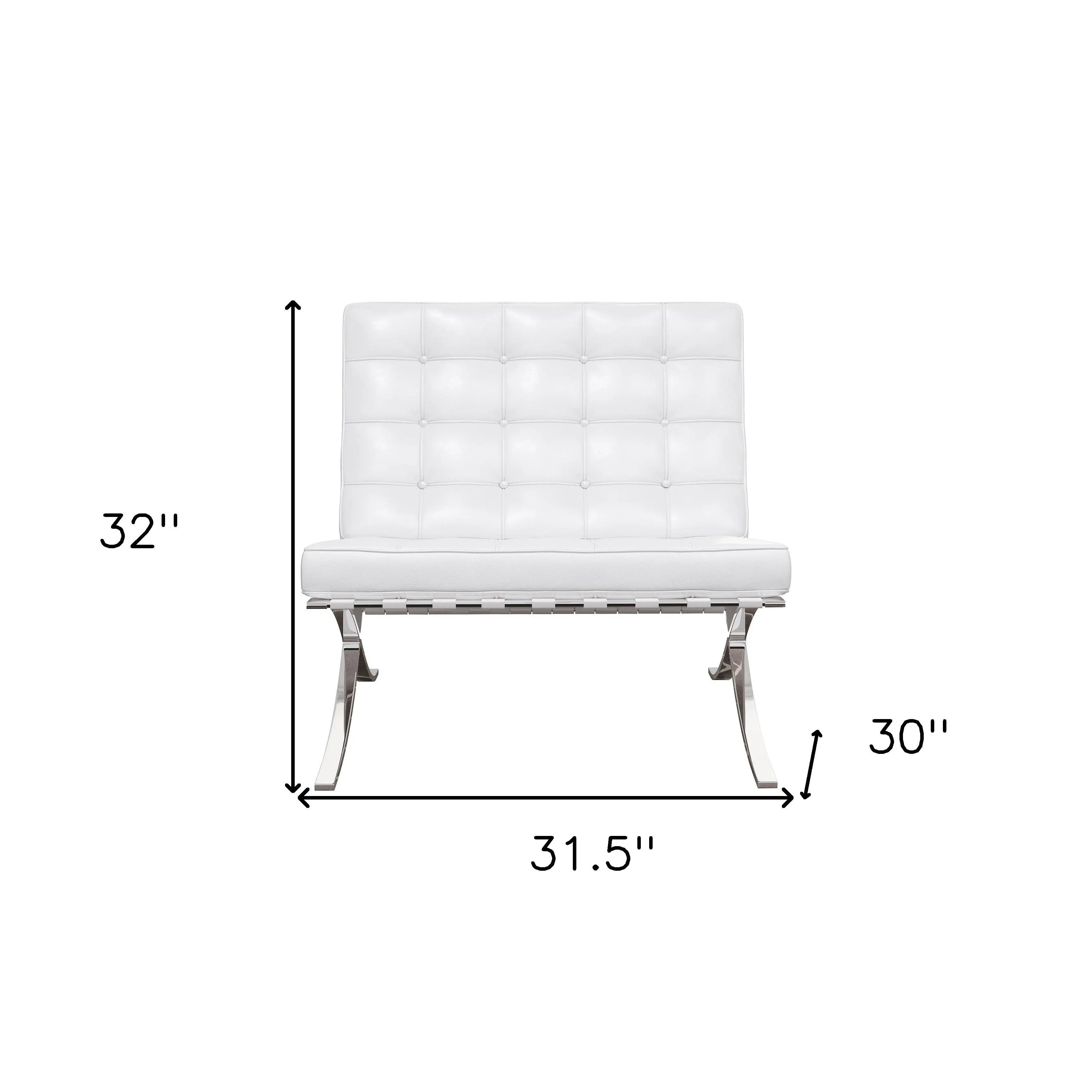32" White and Silver Italian Leather Tufted Lounge Chair Homeroots Living Room