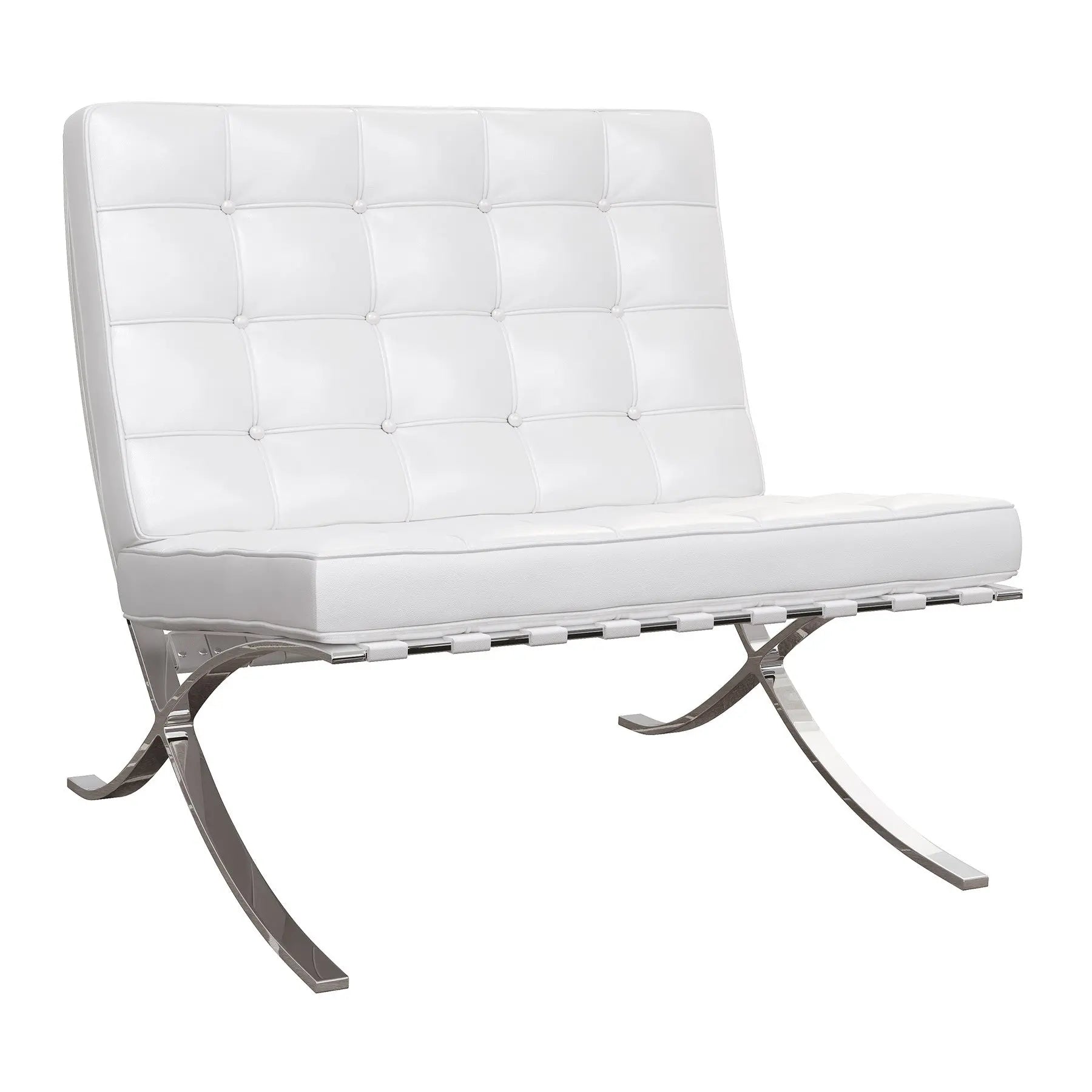 32" White and Silver Italian Leather Tufted Lounge Chair Homeroots Living Room