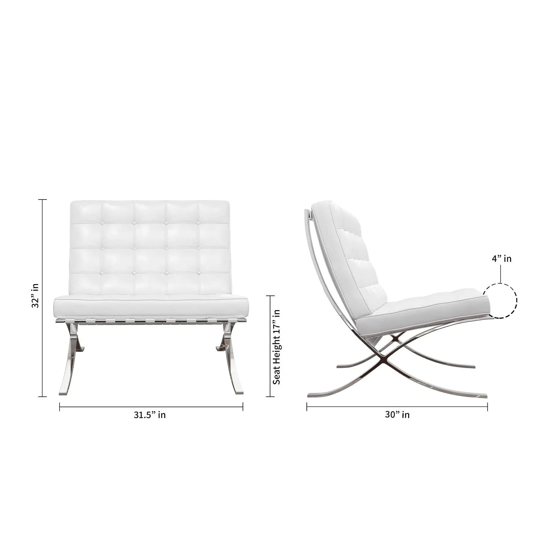 32" White and Silver Italian Leather Tufted Lounge Chair Homeroots Living Room