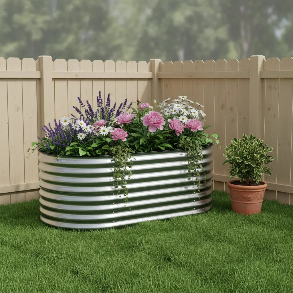 32" X 63" Silver Metal Oval Raised Garden Bed Homeroots Outdoor