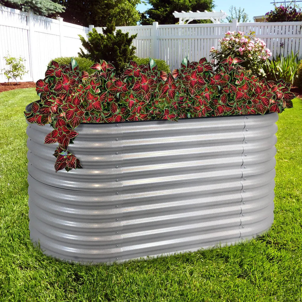32" X 63" Silver Metal Oval Raised Garden Bed Homeroots Outdoor