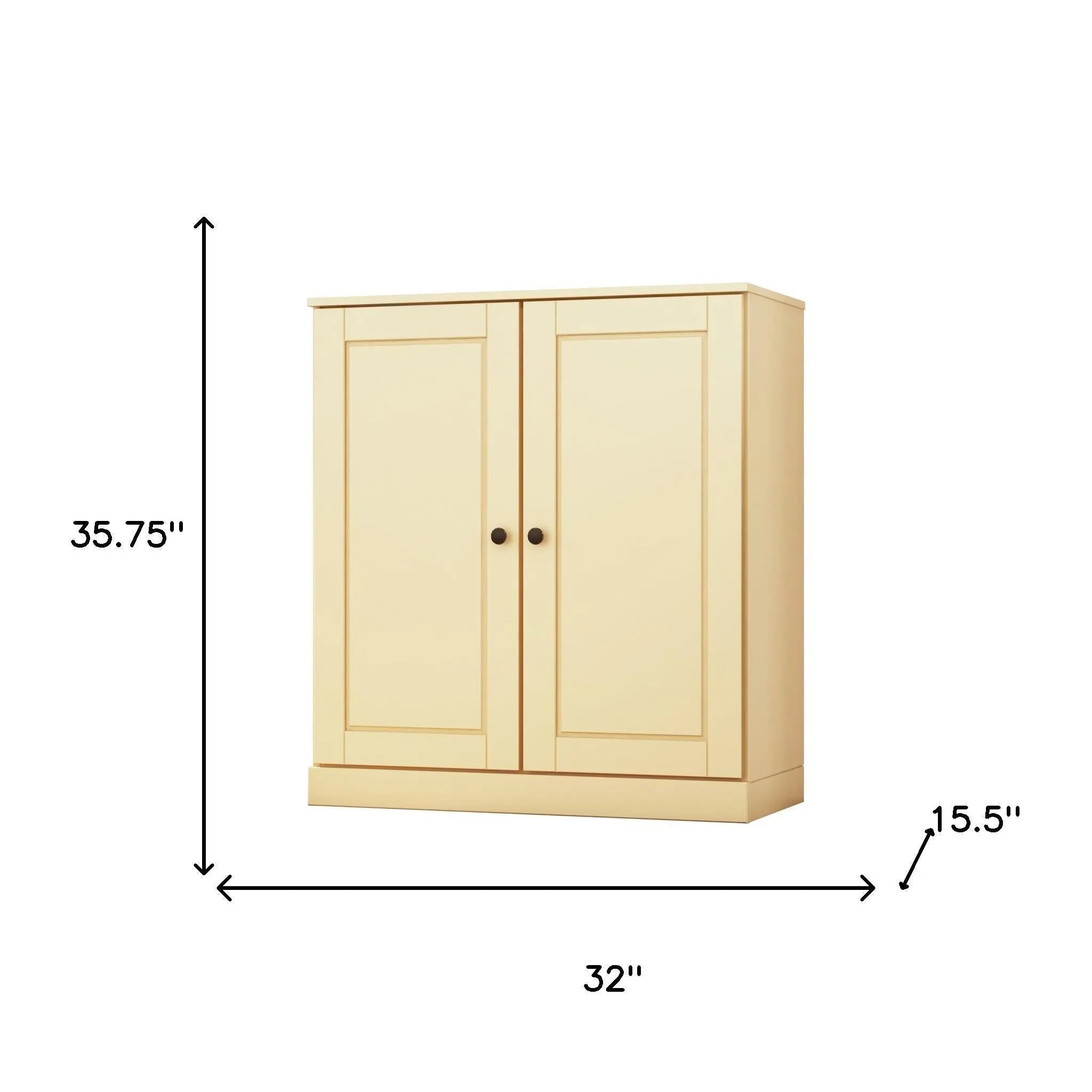 32" Yellow Solid Wood Accent Cabinet With Two Doors Homeroots Kitchen & Dining