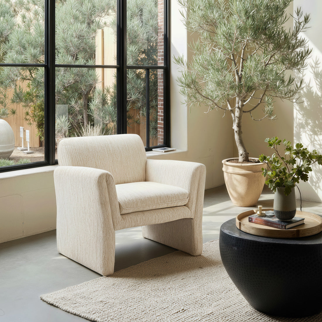 33" Beige Upholstered Arm Chair Homeroots Living Room