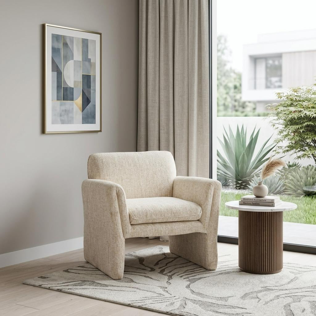 33" Beige Upholstered Arm Chair Homeroots Living Room