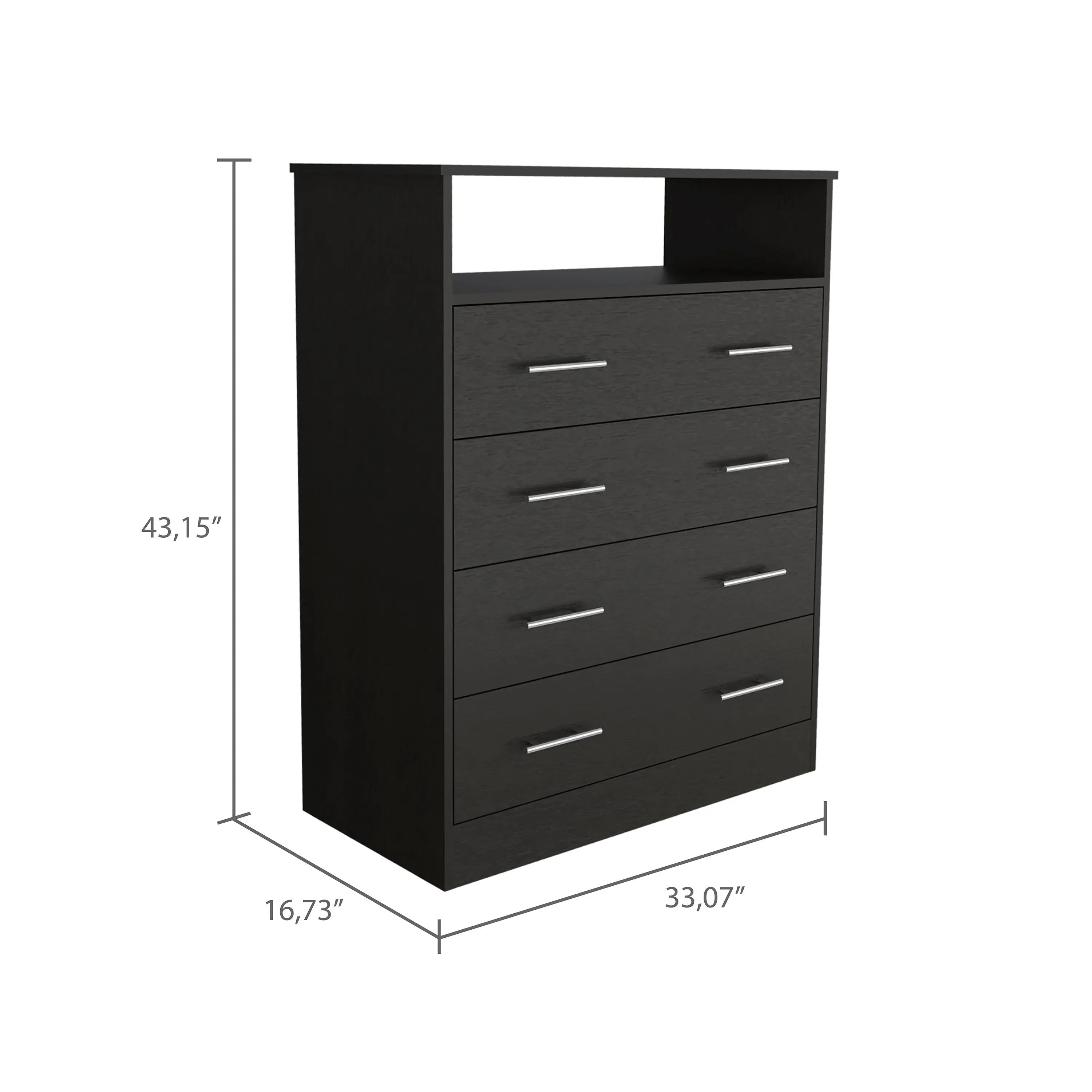 33" Black Four Drawer Dresser Homeroots Bed & Bath