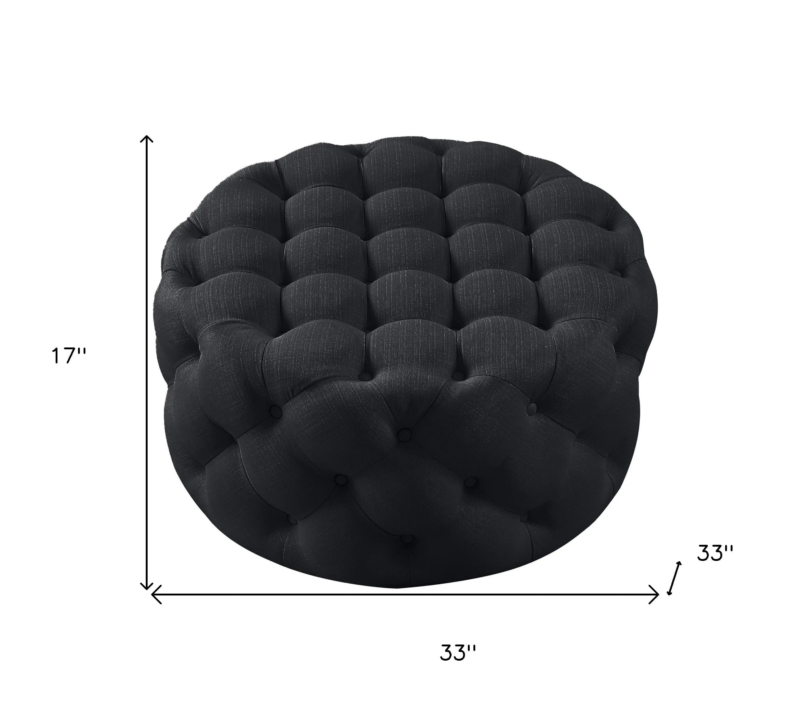 33" Black Linen Tufted Round Cocktail Ottoman Homeroots Living Room