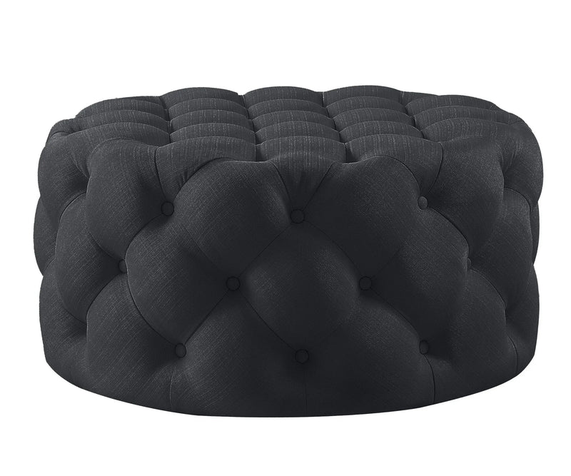 33" Black Linen Tufted Round Cocktail Ottoman Homeroots Living Room