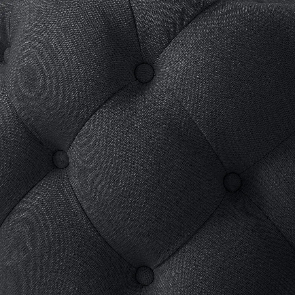 33" Black Linen Tufted Round Cocktail Ottoman Homeroots Living Room