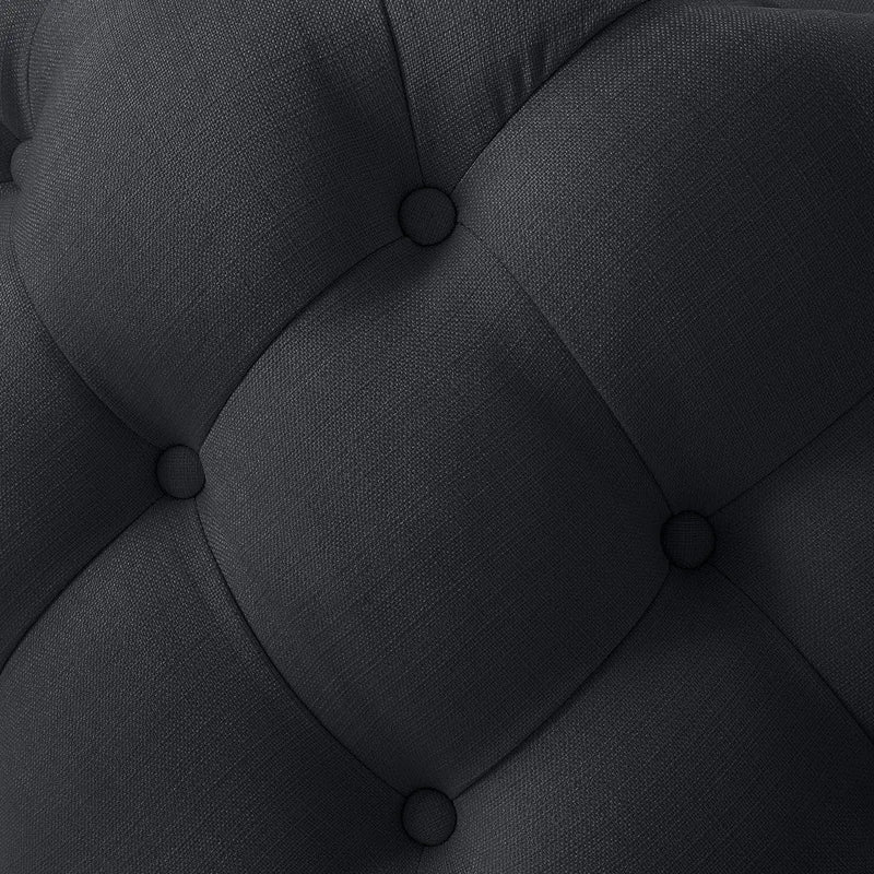 33" Black Linen Tufted Round Cocktail Ottoman Homeroots Living Room