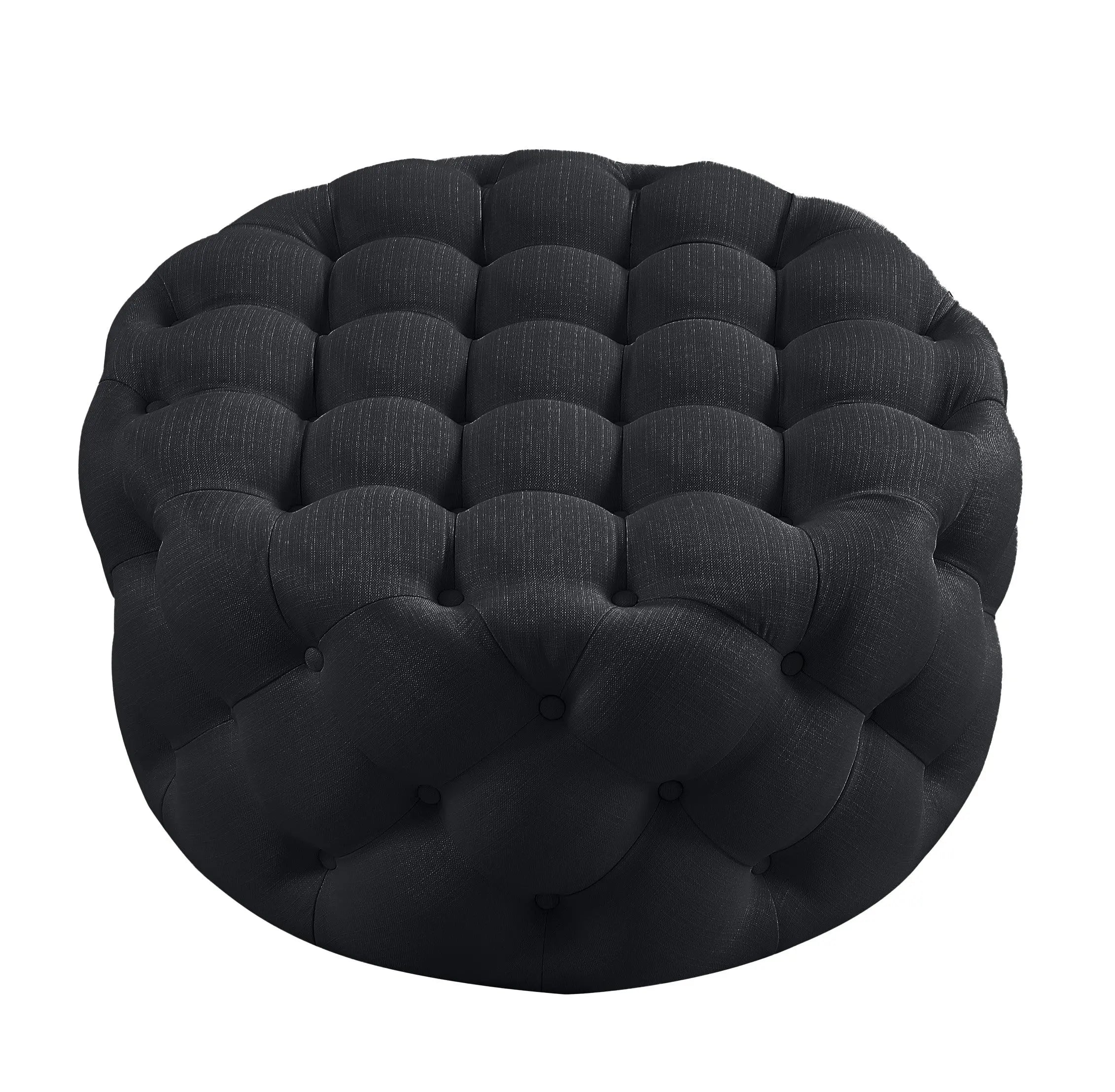 33" Black Linen Tufted Round Cocktail Ottoman Homeroots Living Room