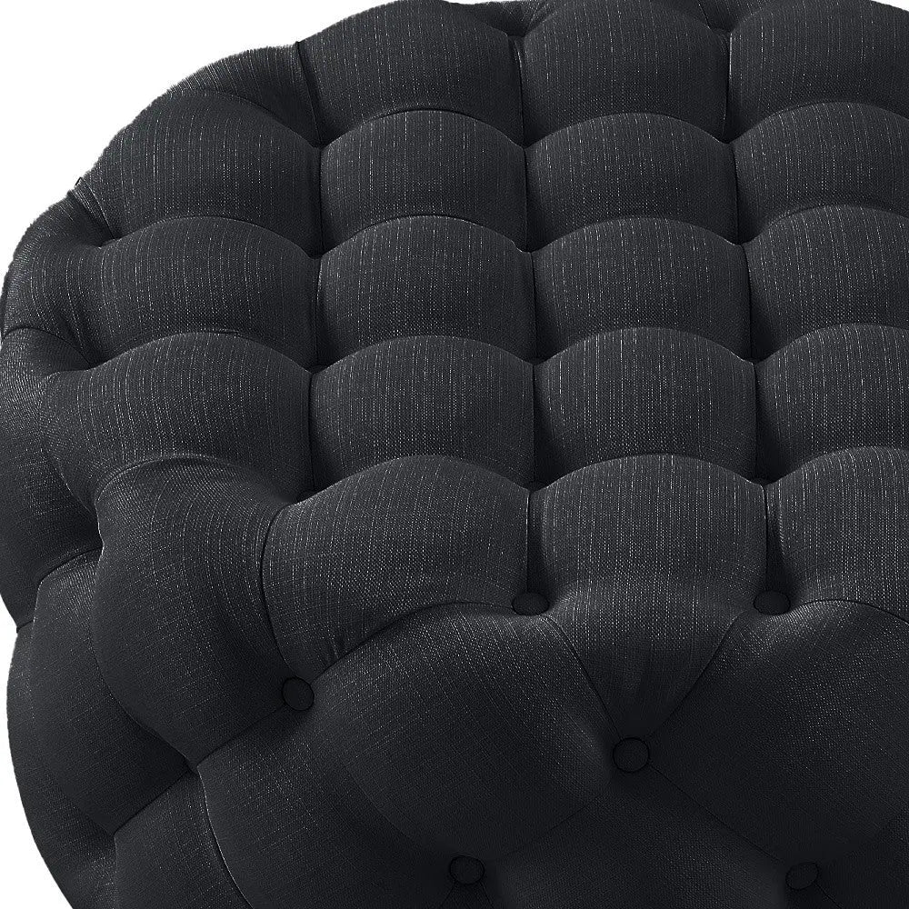 33" Black Linen Tufted Round Cocktail Ottoman Homeroots Living Room