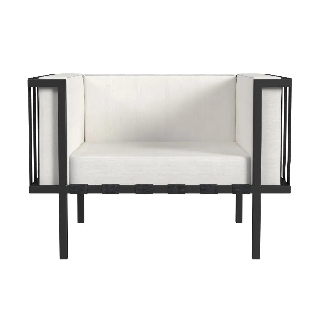 33" Black Metal Outdoor Arm Chair with Off White Cushion Homeroots Outdoor
