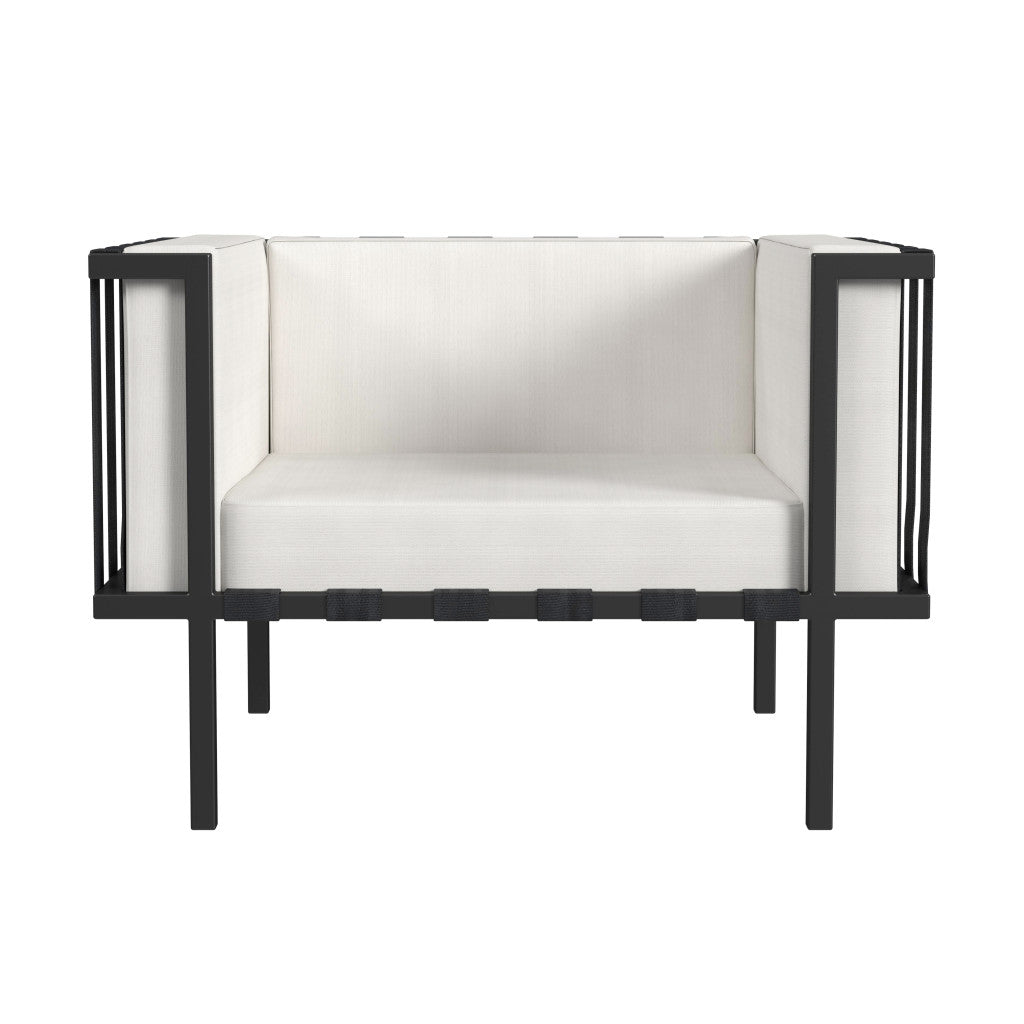 33" Black Metal Outdoor Arm Chair with Off White Cushion Homeroots Outdoor