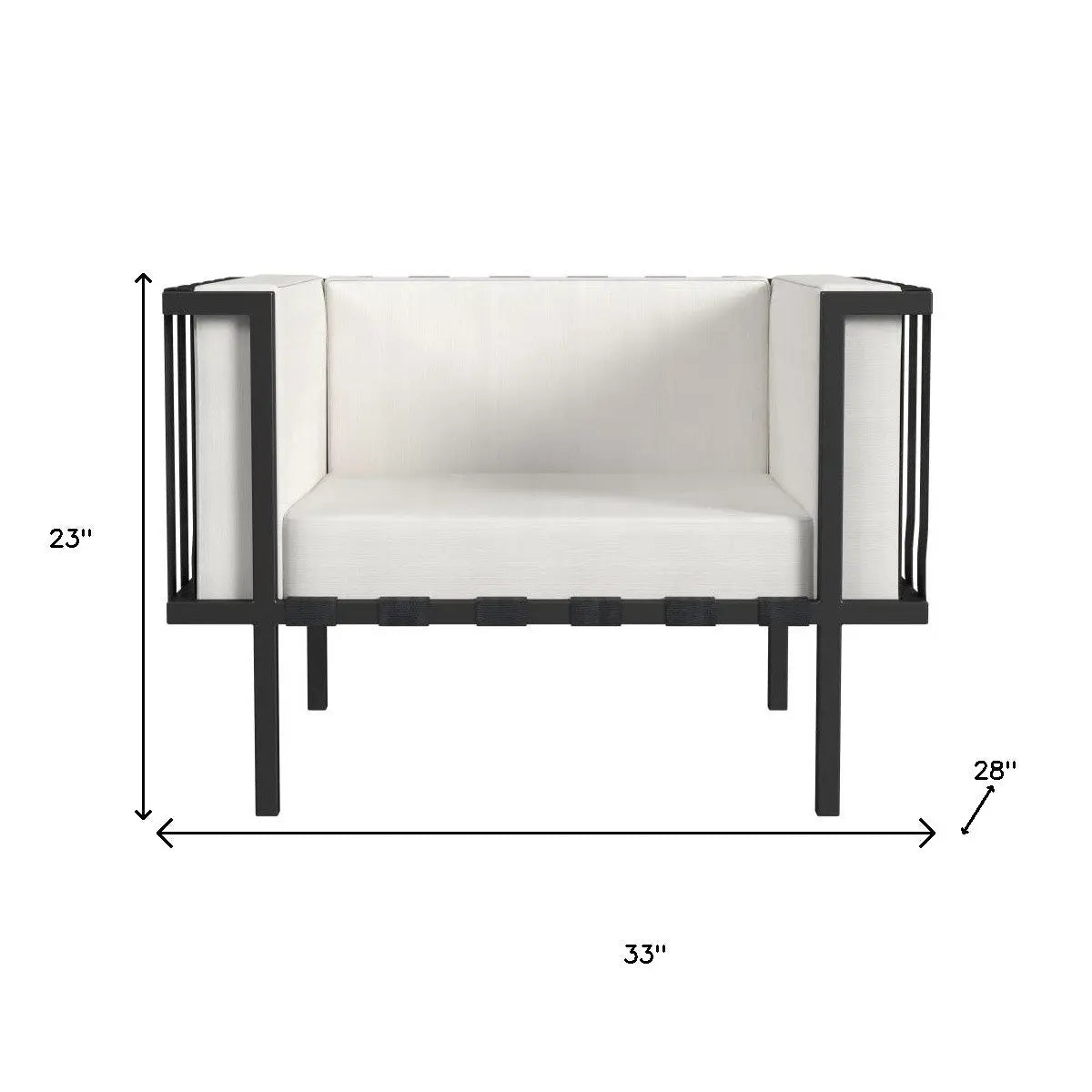 33" Black Metal Outdoor Arm Chair with Off White Cushion Homeroots Outdoor
