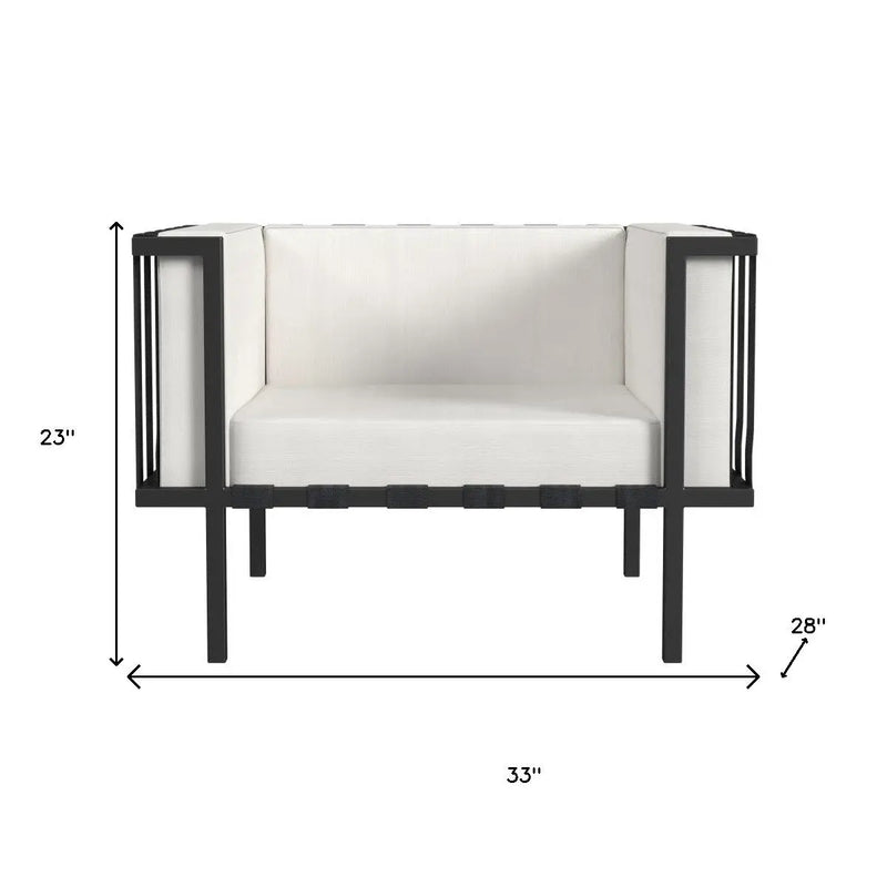 33" Black Metal Outdoor Arm Chair with Off White Cushion Homeroots Outdoor