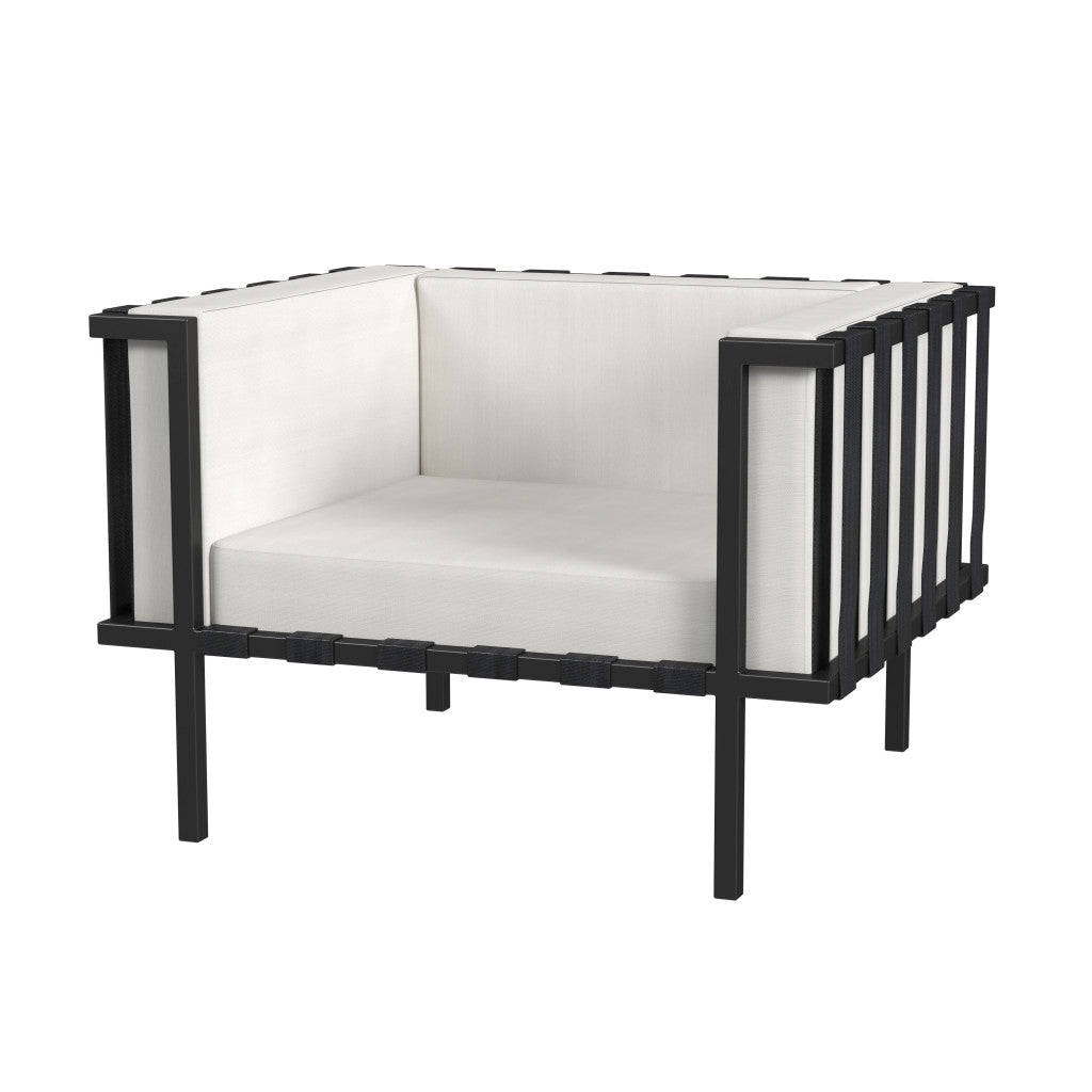 33" Black Metal Outdoor Arm Chair with Off White Cushion Homeroots Outdoor