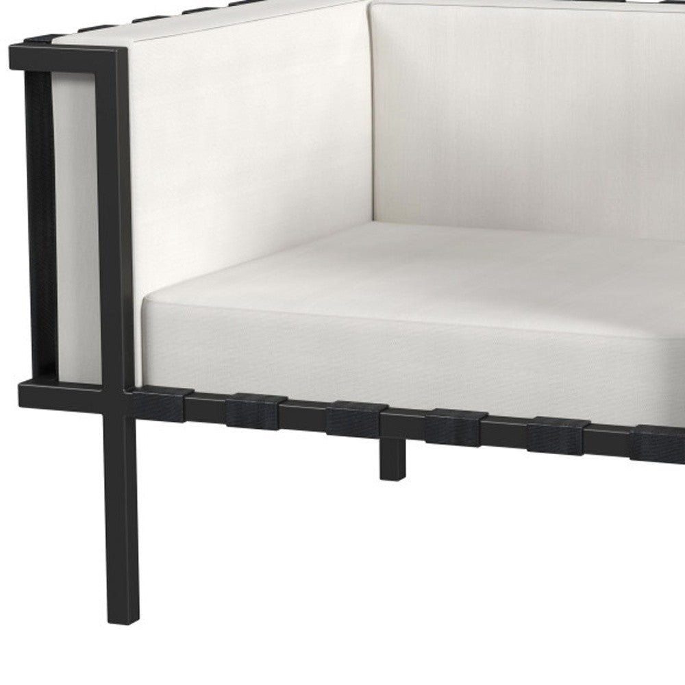 33" Black Metal Outdoor Arm Chair with Off White Cushion Homeroots Outdoor