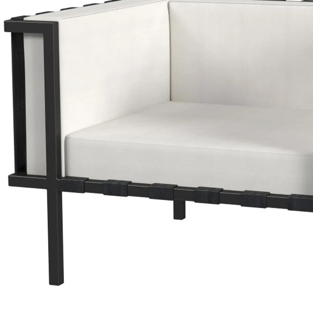 33" Black Metal Outdoor Arm Chair with Off White Cushion Homeroots Outdoor