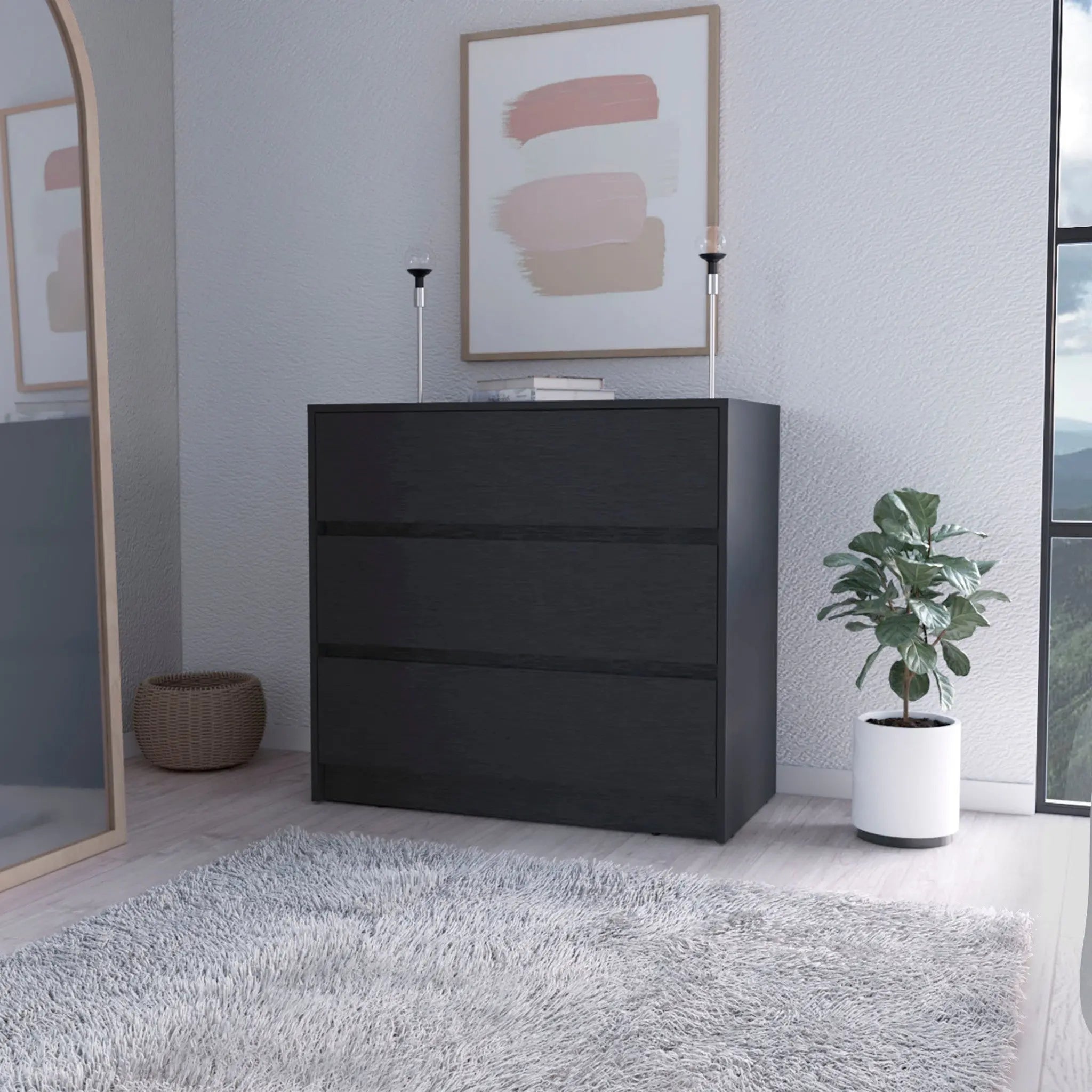 33" Black Three Drawer Dresser Homeroots Bed & Bath