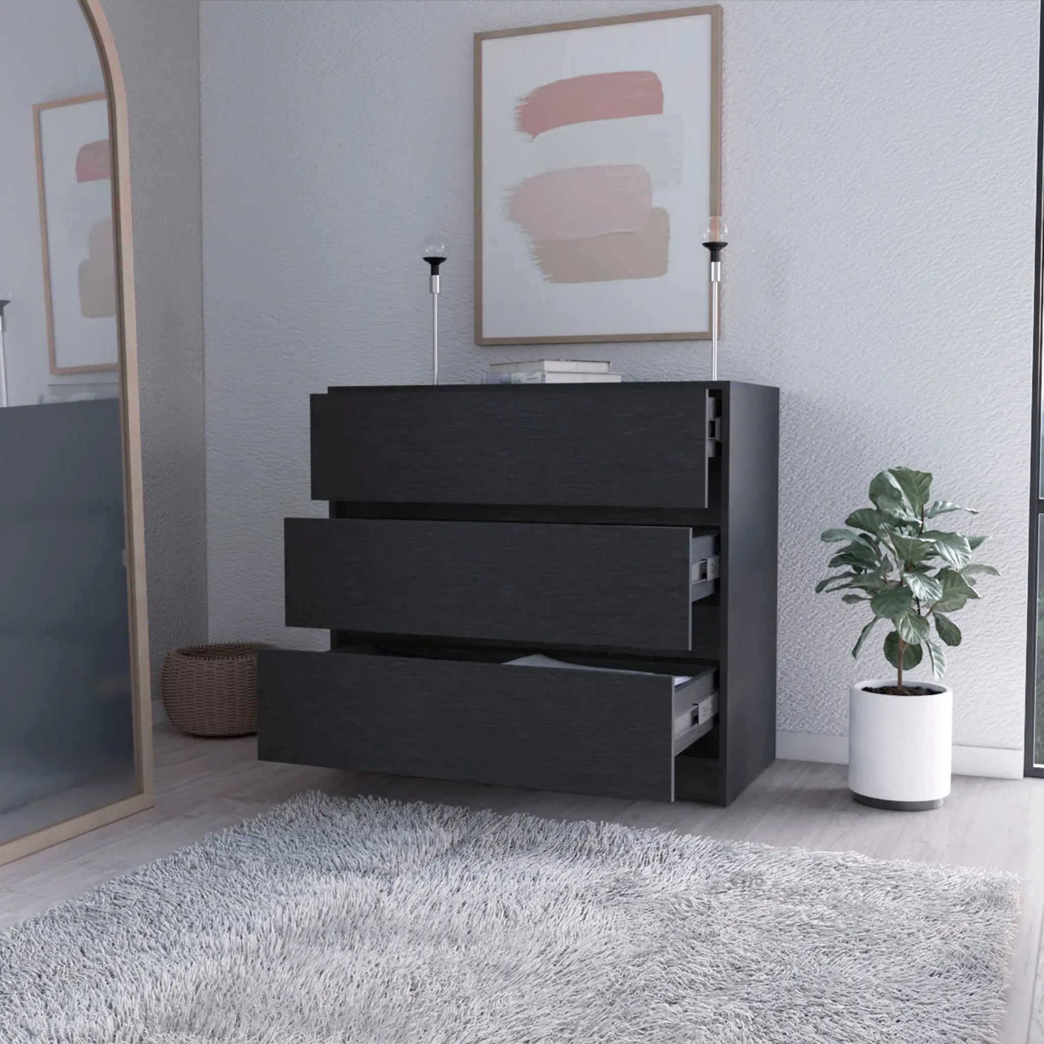 33" Black Three Drawer Dresser Homeroots Bed & Bath