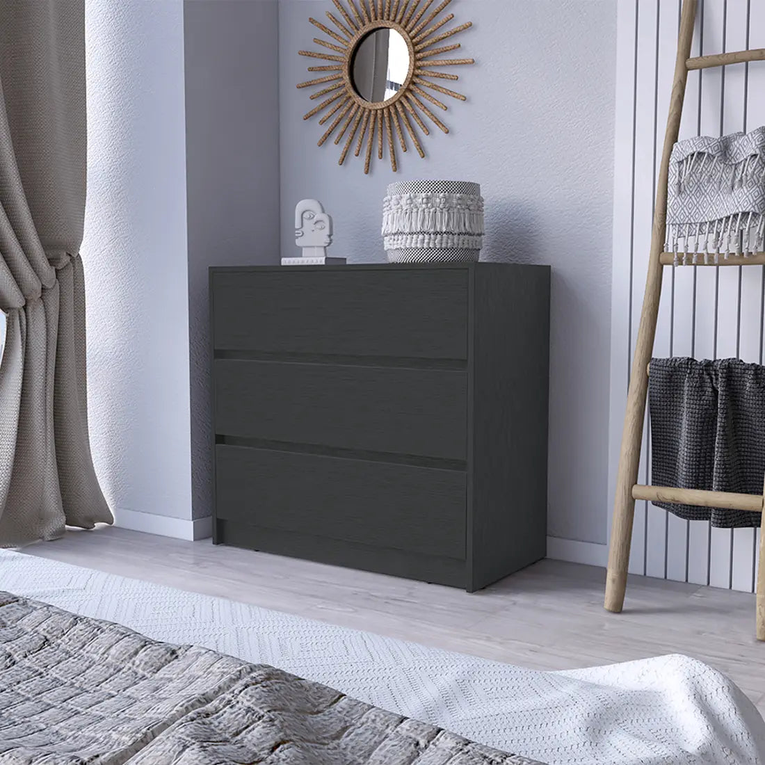 33" Black Three Drawer Dresser Homeroots Bed & Bath