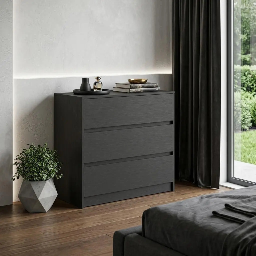33" Black Three Drawer Dresser Homeroots Bed & Bath