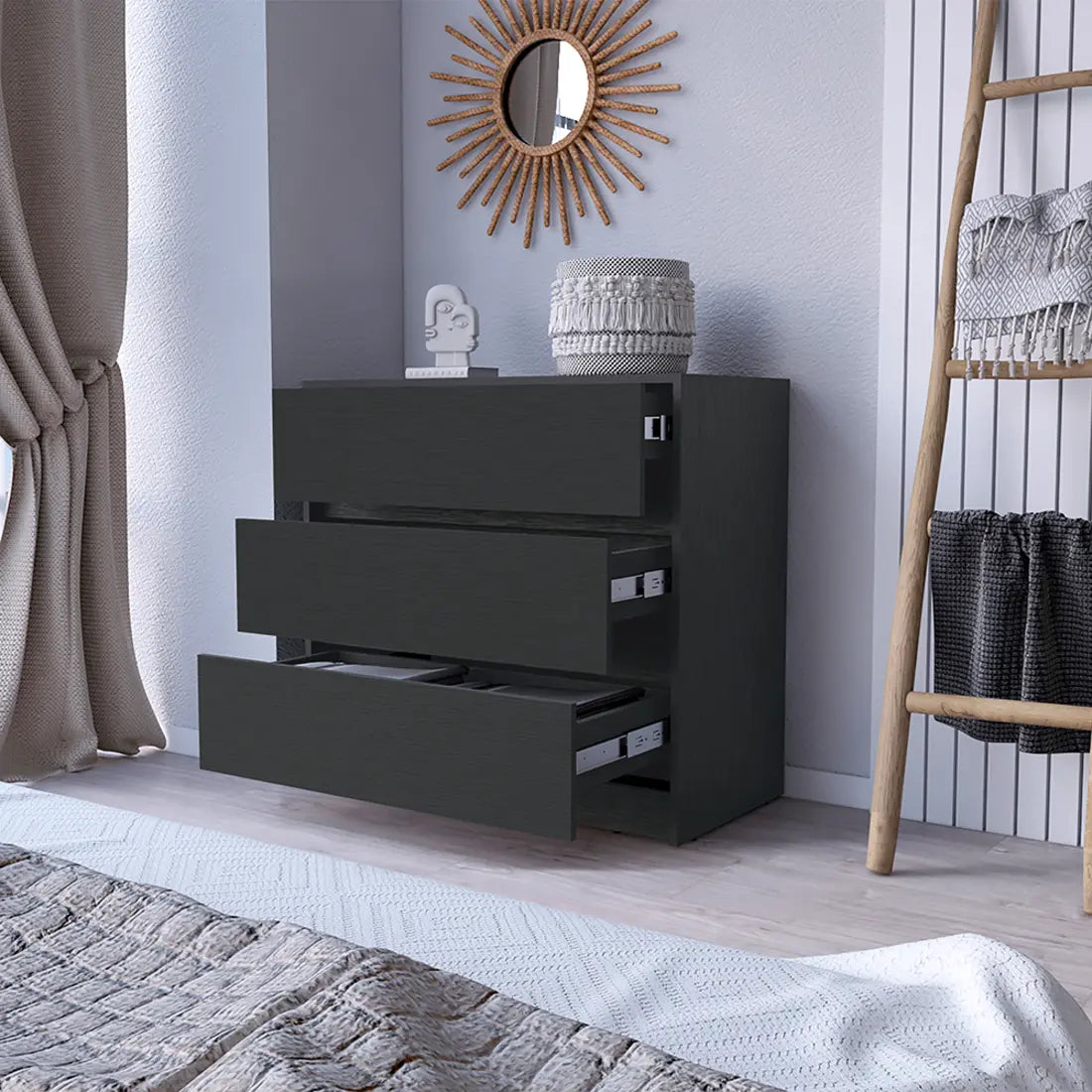 33" Black Three Drawer Dresser Homeroots Bed & Bath