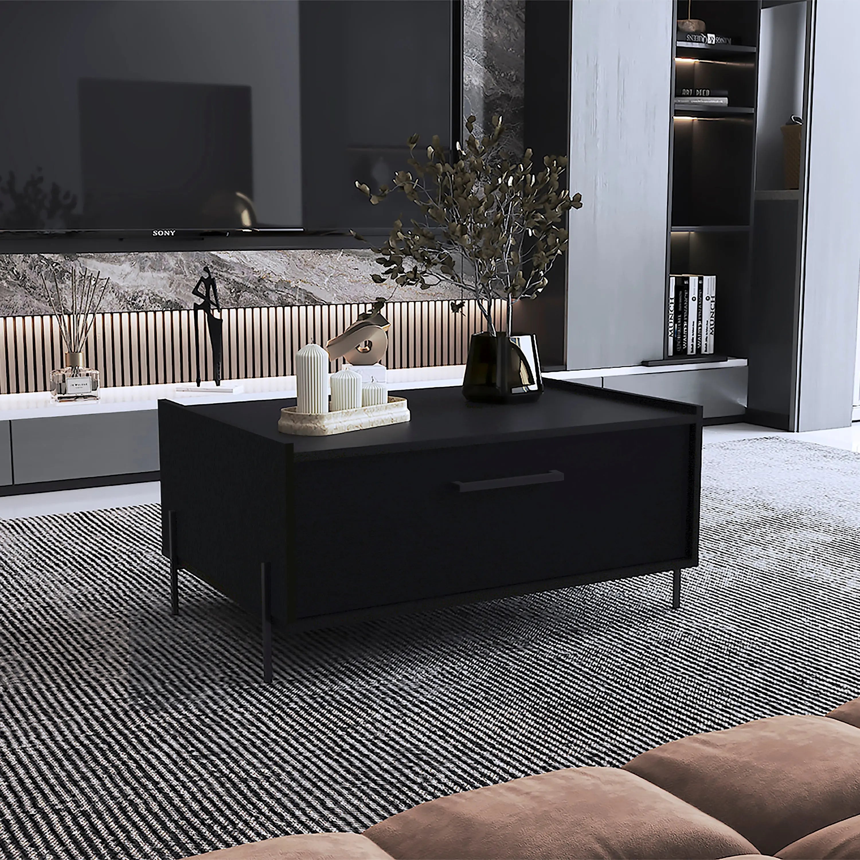 33" Black Wood Pedestal Coffee Table Homeroots Living Room