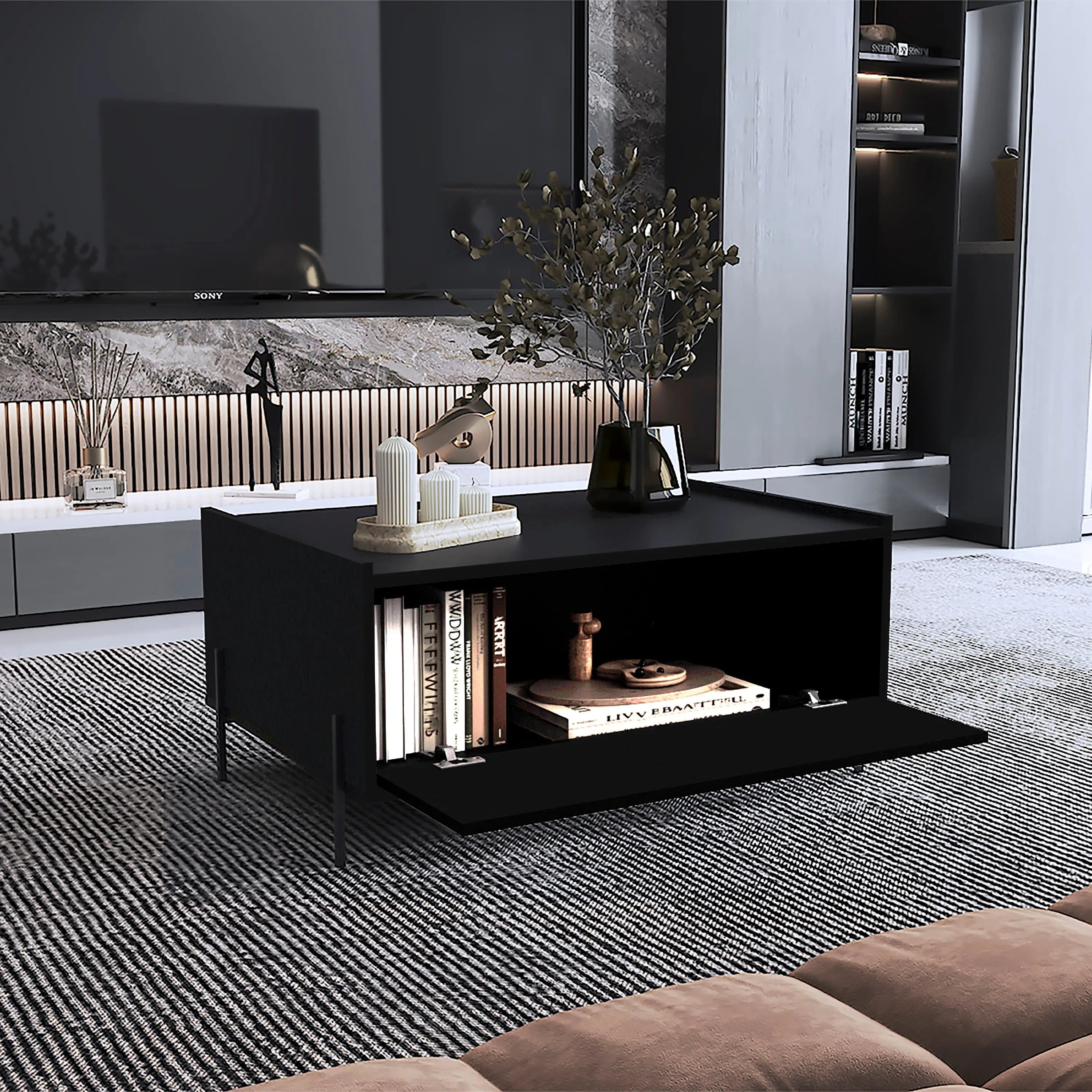 33" Black Wood Pedestal Coffee Table Homeroots Living Room
