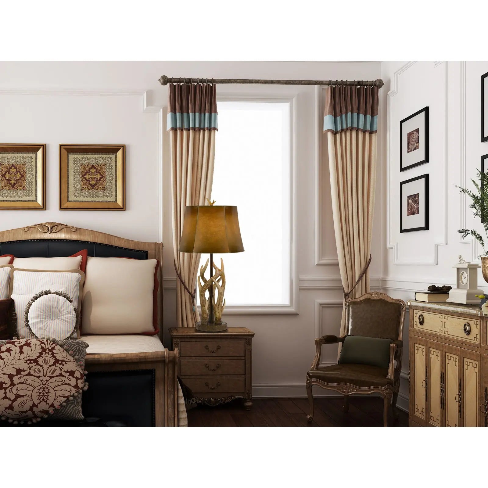 33" Brown Antlers Table Lamp With Brown Drum Shade - GreatEagleInc