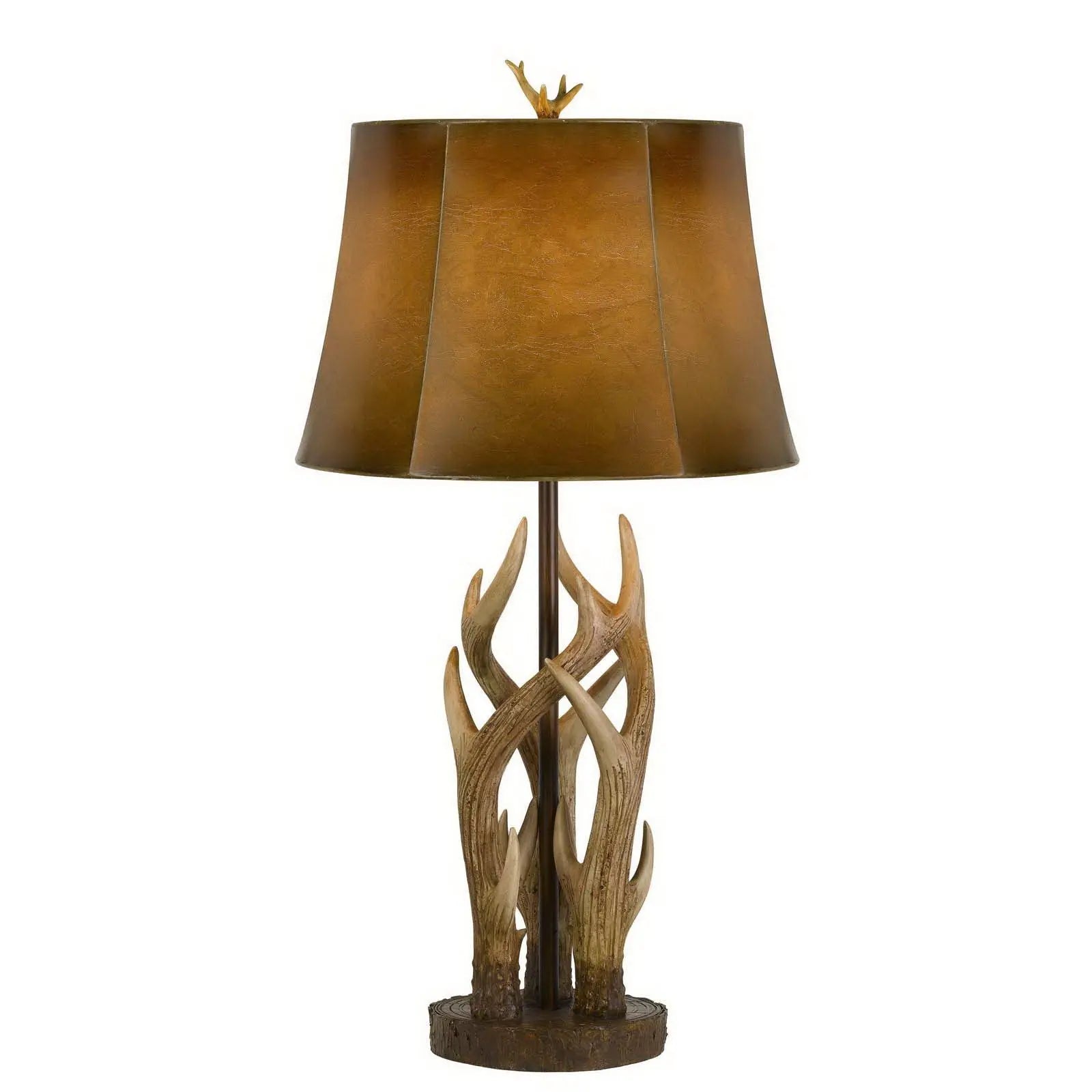 33" Brown Antlers Table Lamp With Brown Drum Shade - GreatEagleInc