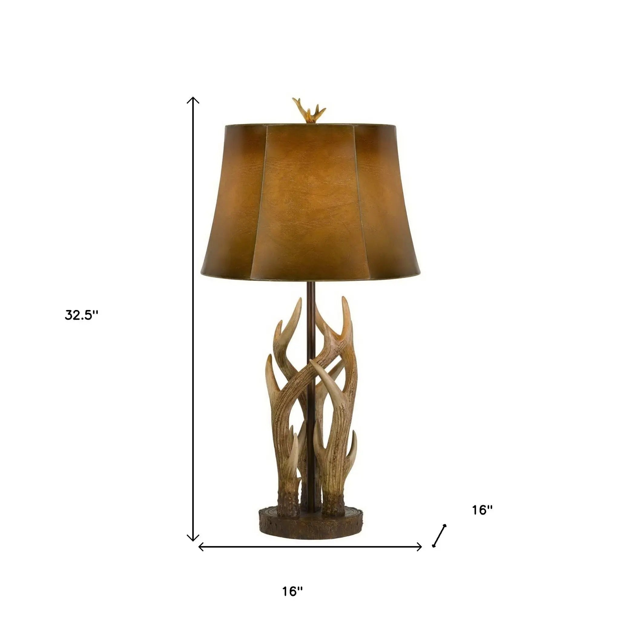 33" Brown Antlers Table Lamp With Brown Drum Shade - GreatEagleInc