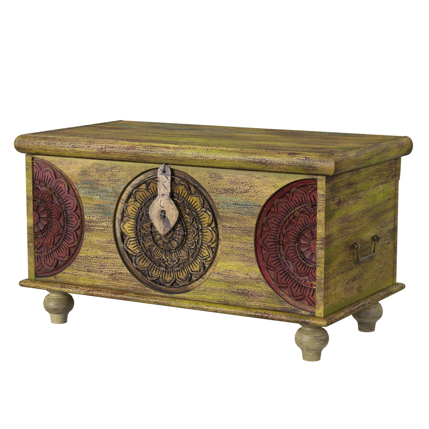 33" Brown and Green Wood Distressed Coffee Table Homeroots Living Room