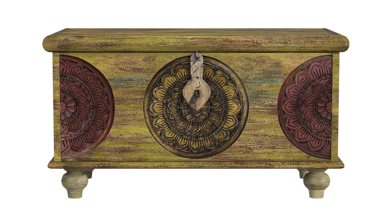 33" Brown and Green Wood Distressed Coffee Table Homeroots Living Room