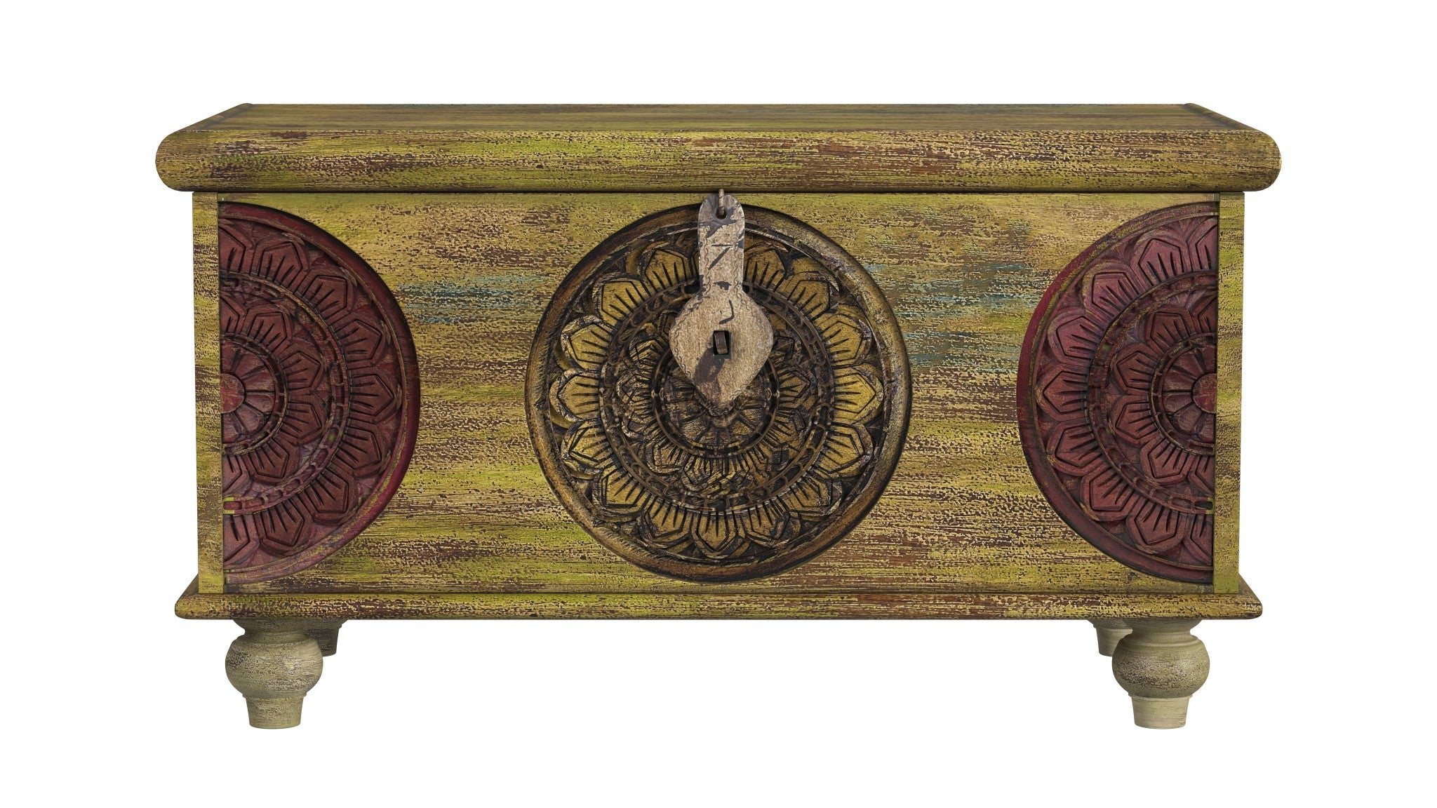 33" Brown and Green Wood Distressed Coffee Table Homeroots Living Room