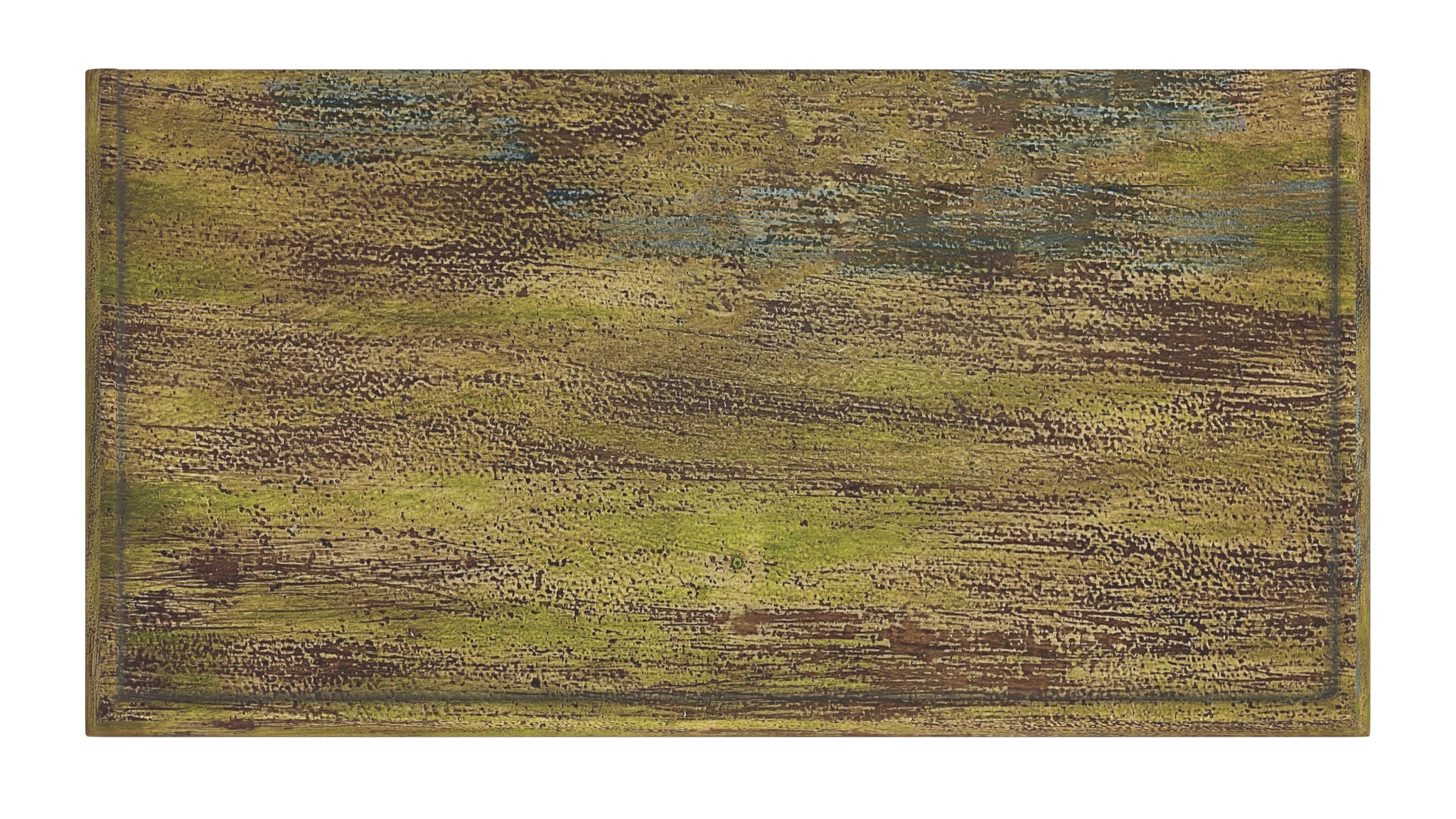 33" Brown and Green Wood Distressed Coffee Table Homeroots Living Room