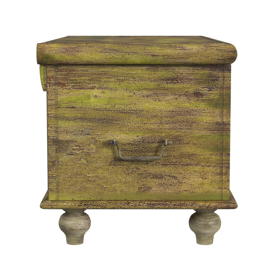 33" Brown and Green Wood Distressed Coffee Table Homeroots Living Room