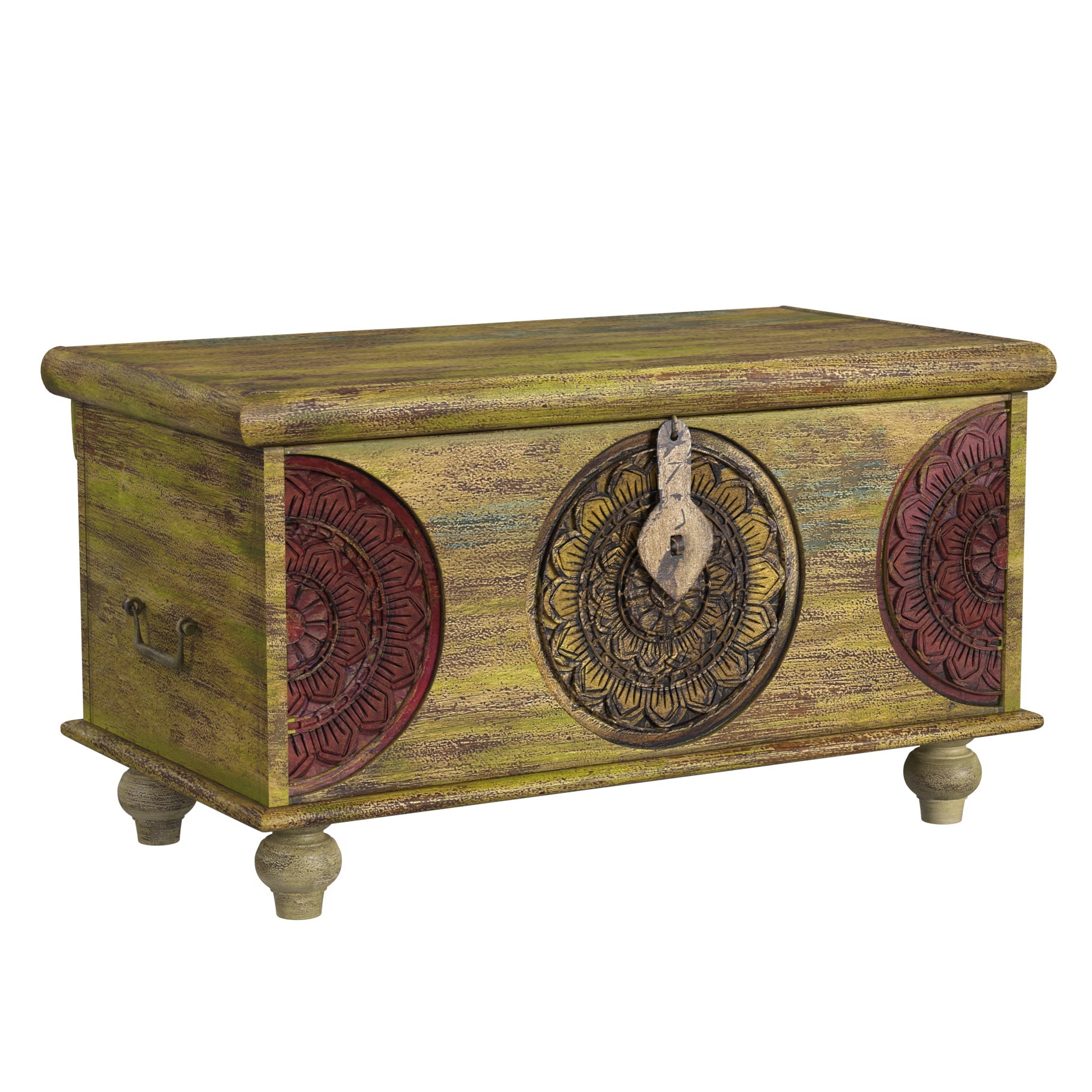 33" Brown and Green Wood Distressed Coffee Table Homeroots Living Room