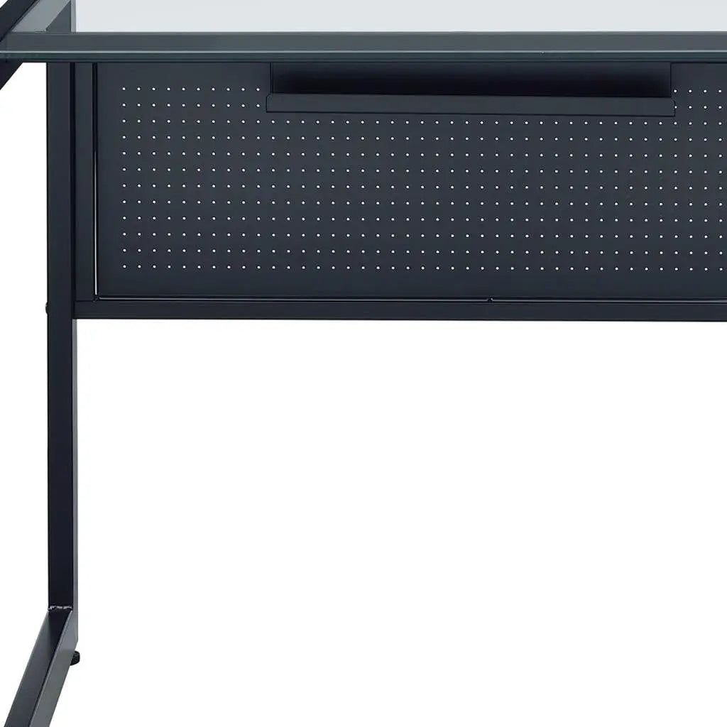 33" Clear and Black Glass and Stainless Steel Writing Desk Homeroots Office
