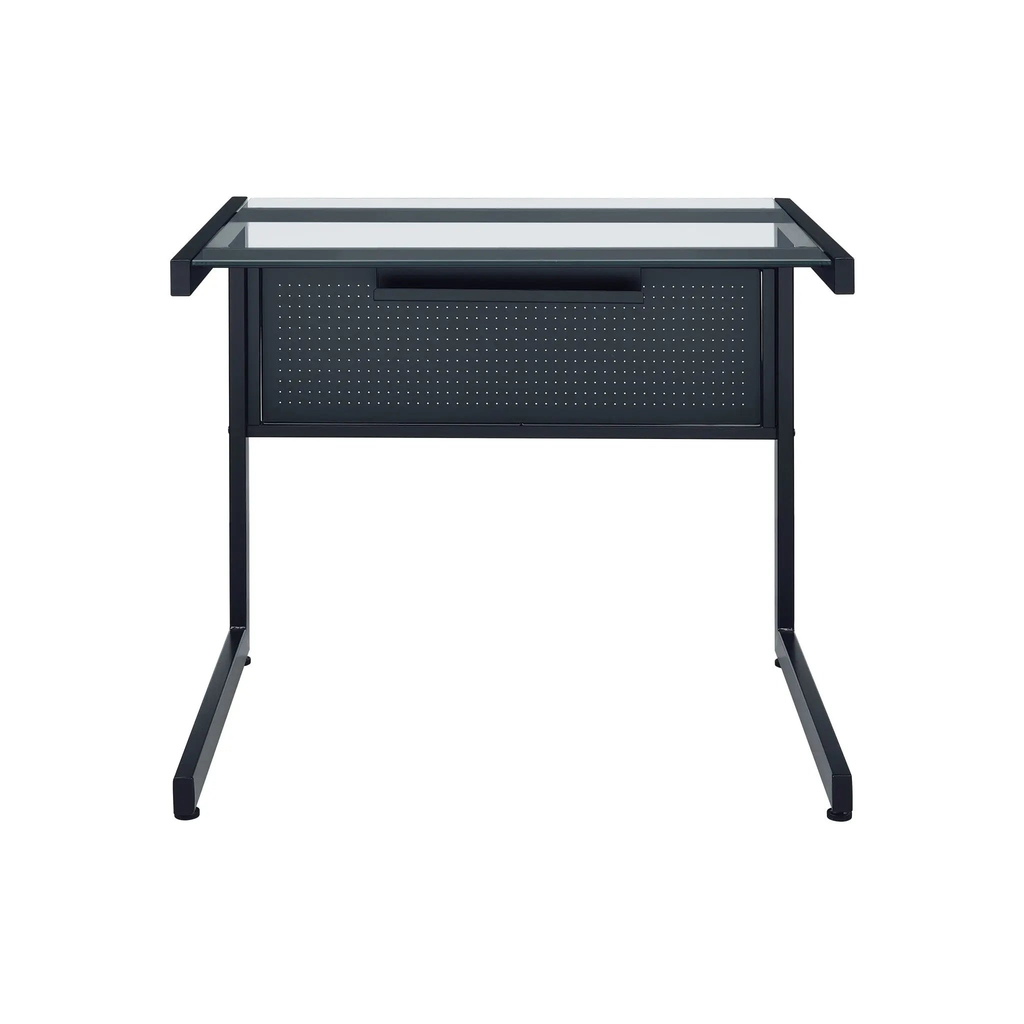 33" Clear and Black Glass and Stainless Steel Writing Desk Homeroots Office