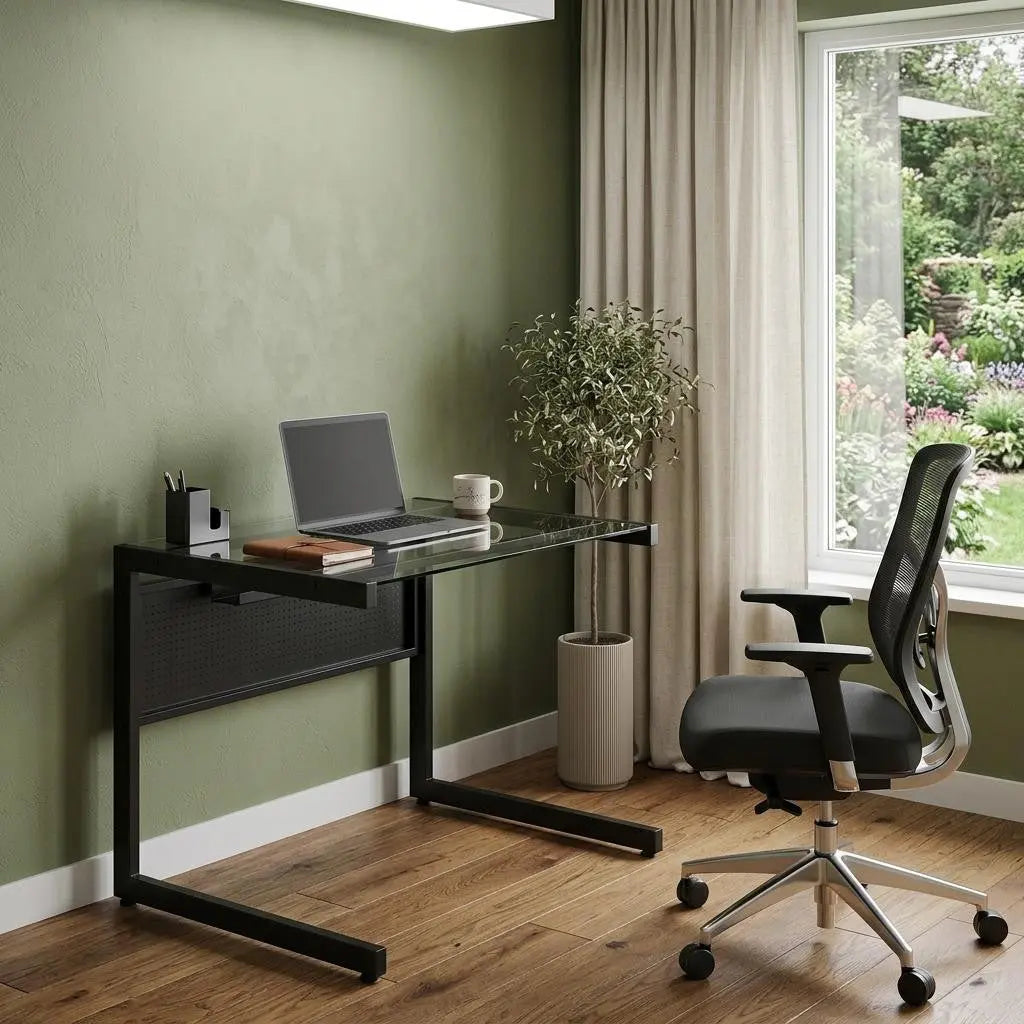 33" Clear and Black Glass and Stainless Steel Writing Desk Homeroots Office
