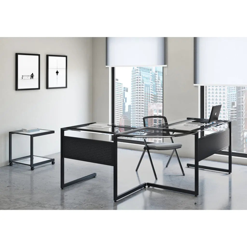 33" Clear and Black Glass and Stainless Steel Writing Desk Homeroots Office