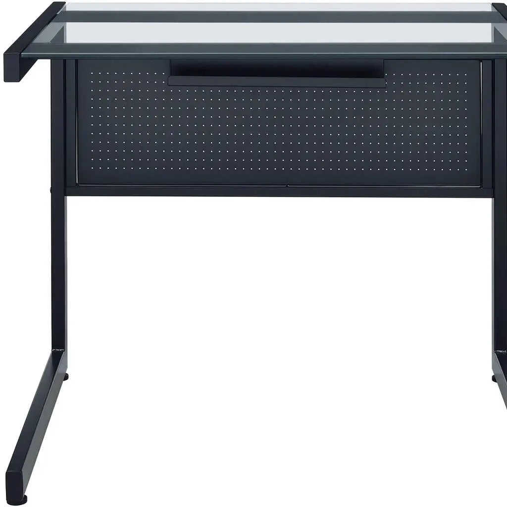 33" Clear and Black Glass and Stainless Steel Writing Desk Homeroots Office