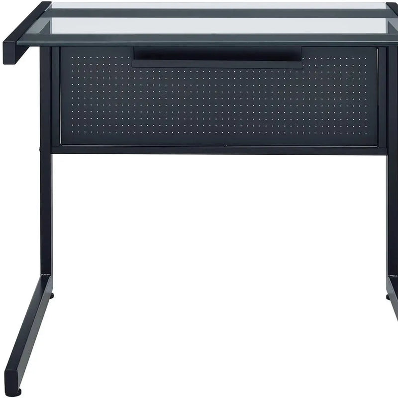 33" Clear and Black Glass and Stainless Steel Writing Desk Homeroots Office